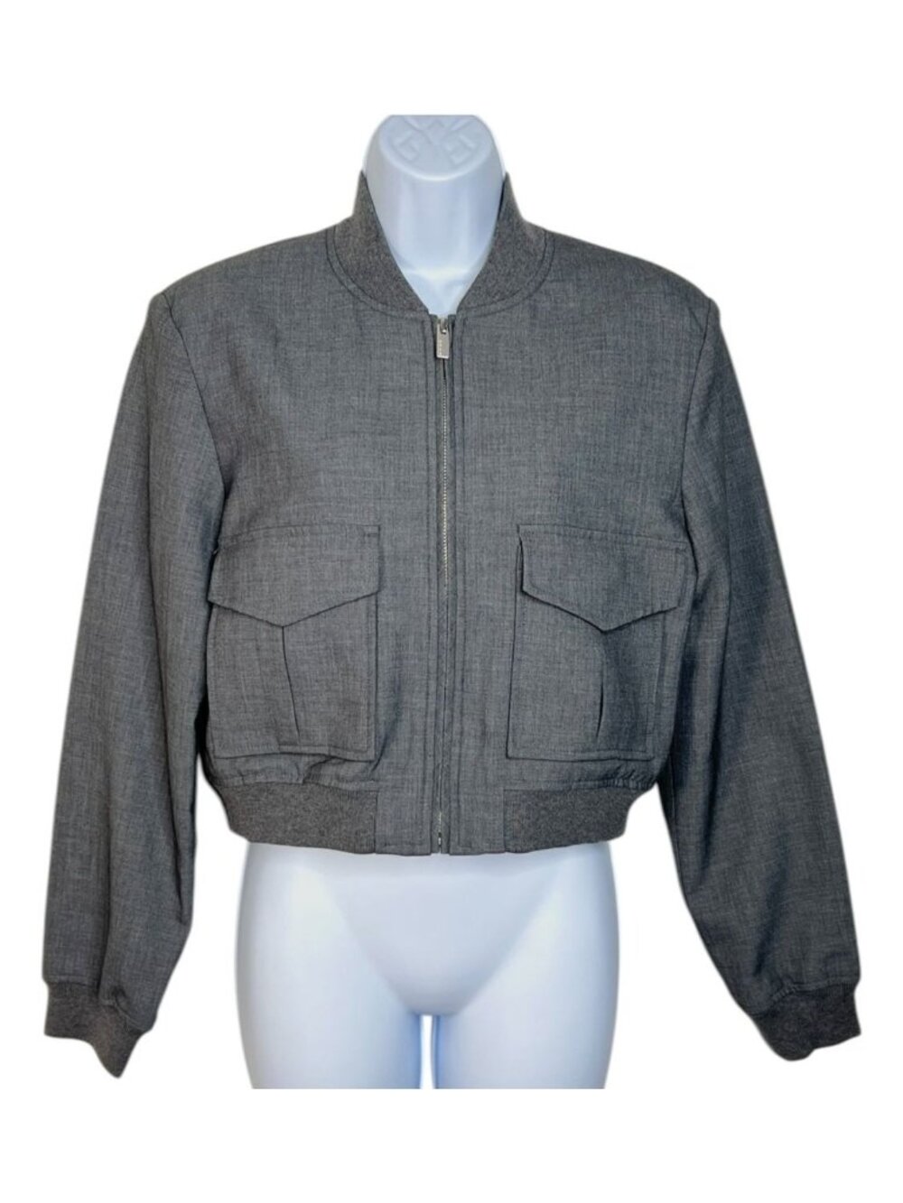 Babaton Aritzia Succession Bomber Jacket Cropped Gray Structured Small - Picture 2 of 16